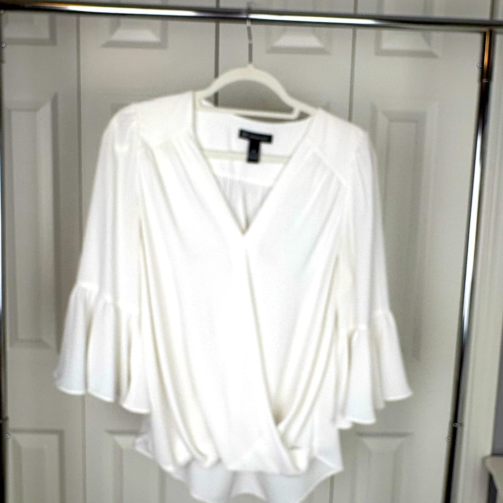 INC Off White Wrap Blouse with Ruffle Sleeves